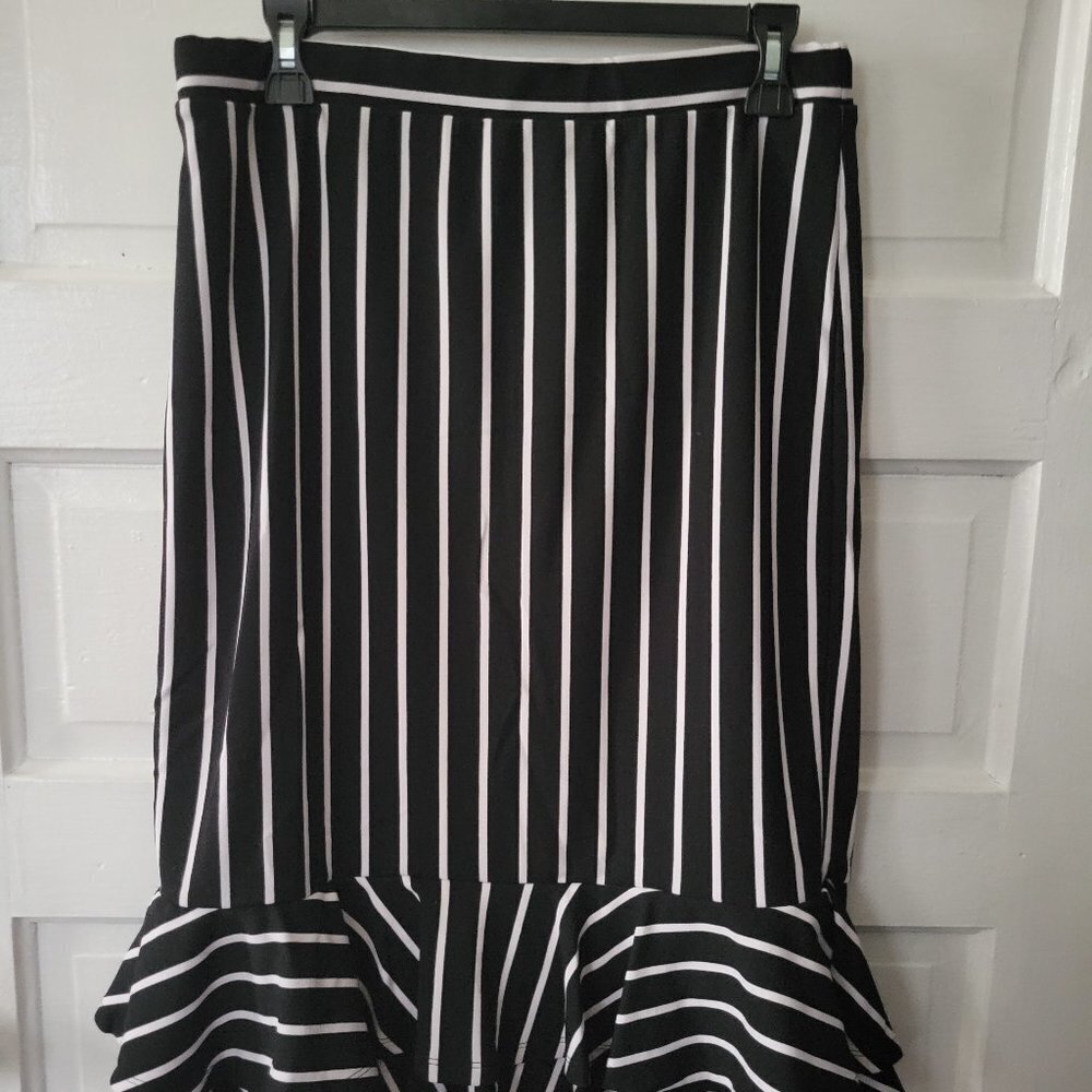Cato Black & White Ruffled Midi Skirt